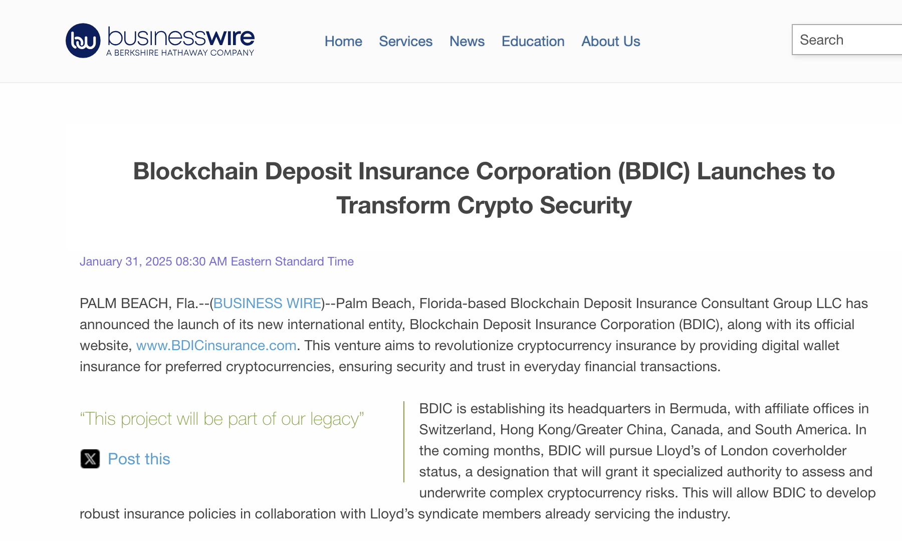 Official Press Release on Business Wire